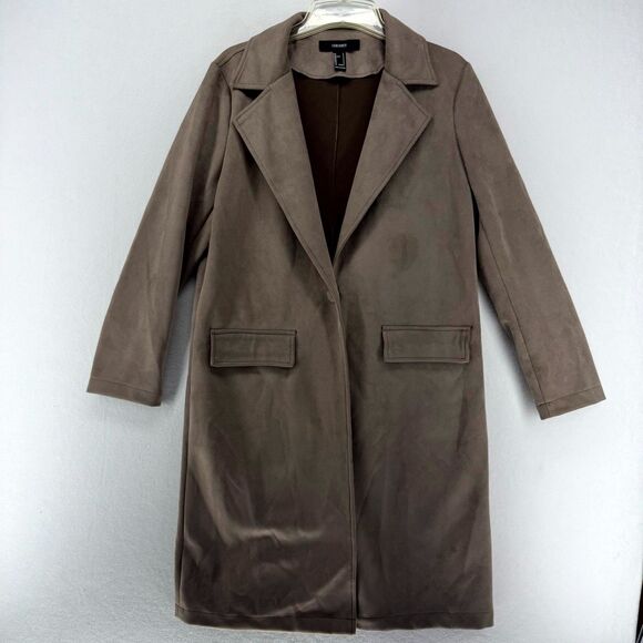 Forever‎ 21 Faux Suede Brown Trench Coat Ladies Size S - Picture 1 of 12